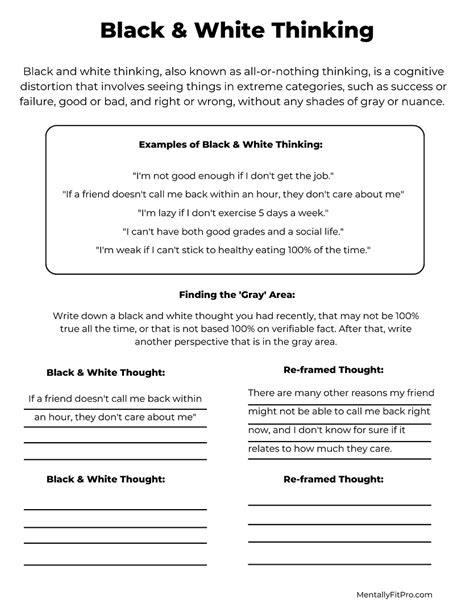 Black And White Thinking Worksheet Free Worksheets Printable