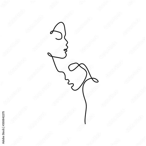 Woman abstract portrait, continuous line drawing, face of the girl is a single line on a white ...