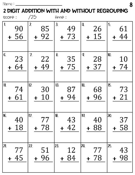 Two Digit Addition With And Without Regrouping Worksheets Etsy