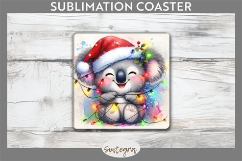 Christmas Koala V2 Entangled In Lights Square Coaster Sublim