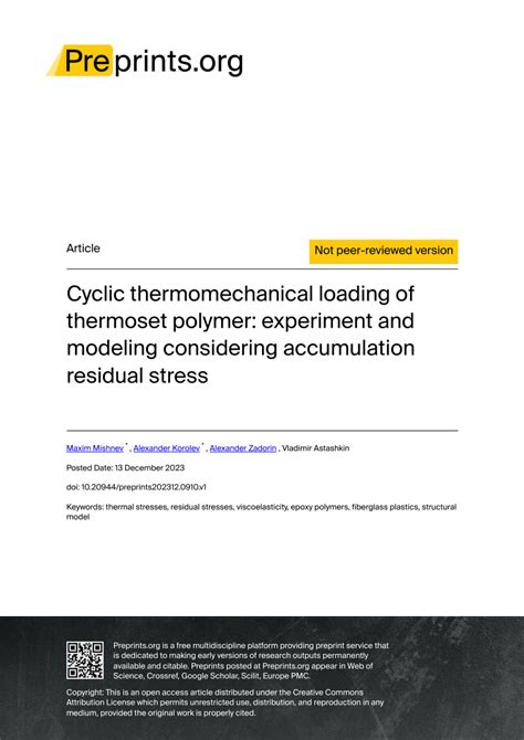 PDF Cyclic Thermomechanical Loading Of Thermoset Polymer Experiment