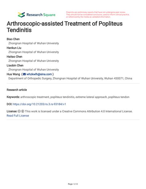 (PDF) Arthroscopic-assisted Treatment of Popliteus Tendinitis