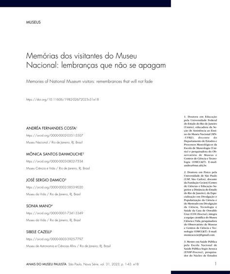 Há Muito Tempo Que Não Visitamos Um Museu - (PDF) Memórias dos visitantes do Museu Nacional: lembranças que não se ...