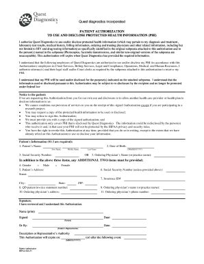 Quest Diagnostics Authorization Form Fill Out And Sign Printable Pdf Template Airslate Signnow