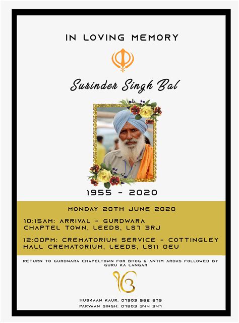 Asian Punjabi Sikh Punjabi Funeral Programme Personalised Digital