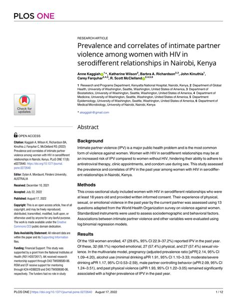 Pdf Prevalence And Correlates Of Intimate Partner Violence Among