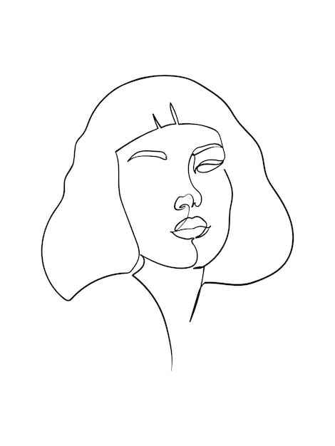 Premium Vector One Line Drawing Face Abstract Woman Portrait