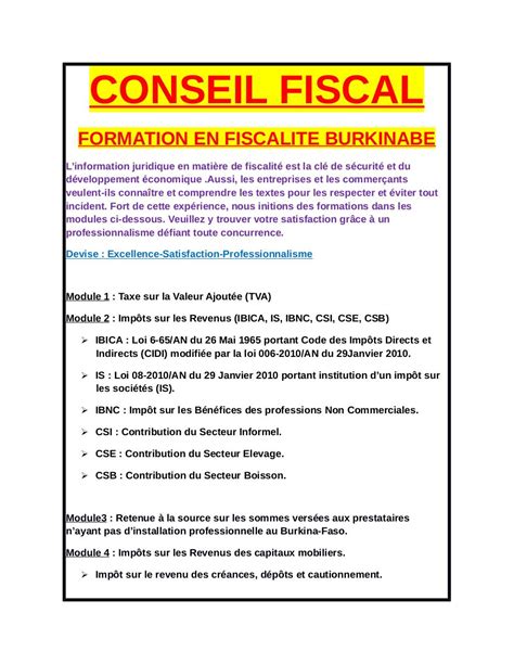 La fiscalité des entreprises au Burkina Faso