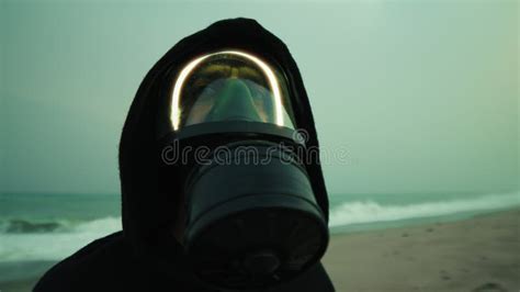 World Contaminated by Radioactive Particles Man Breathes with Gas Mask ...