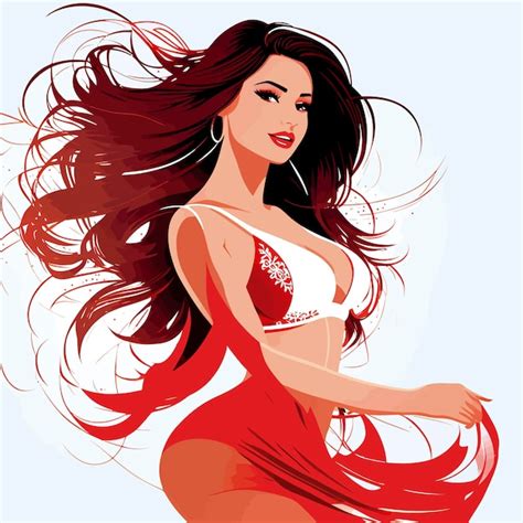 Premium Vector A Woman With Long Hair And A Red Scarf Is Standing In Front Of Her