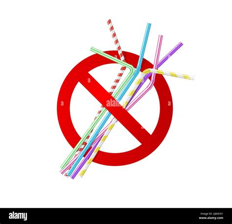 Forbidden Plastic Straw Vector Prohibition And Ban Sign With Cocktail Tubes In Red Crossed