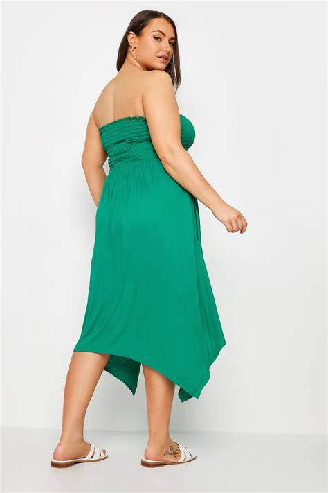 Yours Plus Size Green Shirred Bandeau Midi Dress Yours Clothing