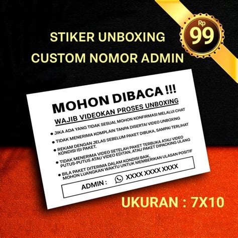 Jual Stiker Unboxing Custom Nomor Admin Sticker Video Unboxing Ready