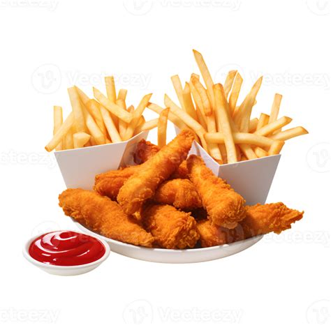 Fried Chicken Wings And French Fries In A Box Isolated On White