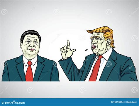 Donald Trump and Xi Jinping Portrait. USA and China. Cartoon Vector ...