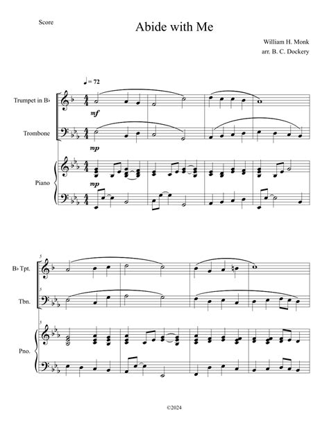 Abide With Me Trumpet And Trombone Duet With Piano Accompaniment Arr