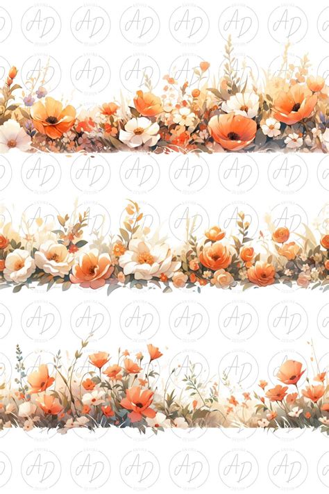 Fall Flower Border Clipart Autumn Floral Borders Clip Art Watercolor Wildflower PNG Card Making ...