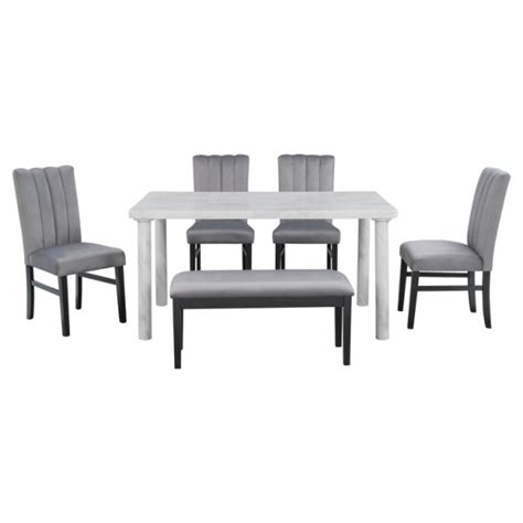 Dropship Trexm Piece Dining Table Set With Marble Veneer Table And