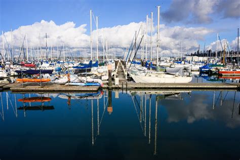 Boats Moored at the Port of Everett Marina on Sunny Day with Reflection Editorial Photography ...