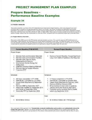 Baseline Project Plan 9 Examples Format Pdf