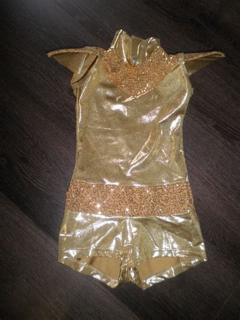 MC Preloved Solo Kinetic Gold Metallic Sequin Unitard With Shoulder