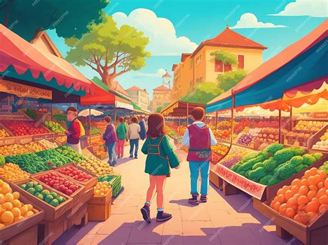 Premium AI Image | Traditional Market cartoon illustration