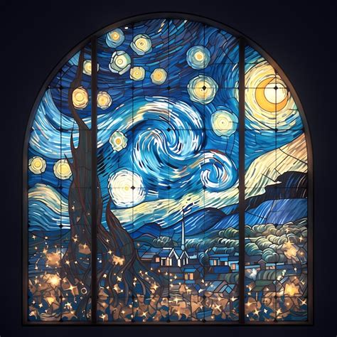 Premium Photo Vivid Stained Glass Window Inspired By Van Goghs Starry