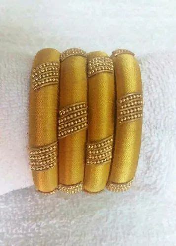 Golden Kundan Silk Thread Bangles Set For Party And Daily Wear At Rs