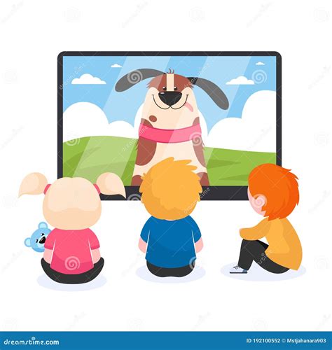 children watching tv flat vector illustration stock vector