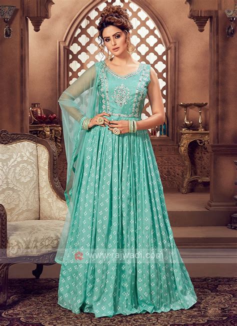 Light Teal Color Anarkali Suit