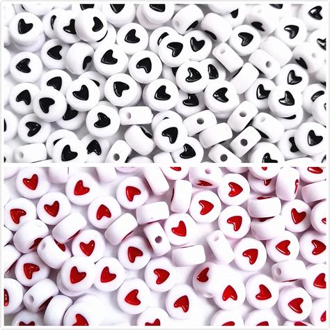 Amazon Amaney 500Pcs Heart Beads 7x4mm Round Acrylic Beads Black