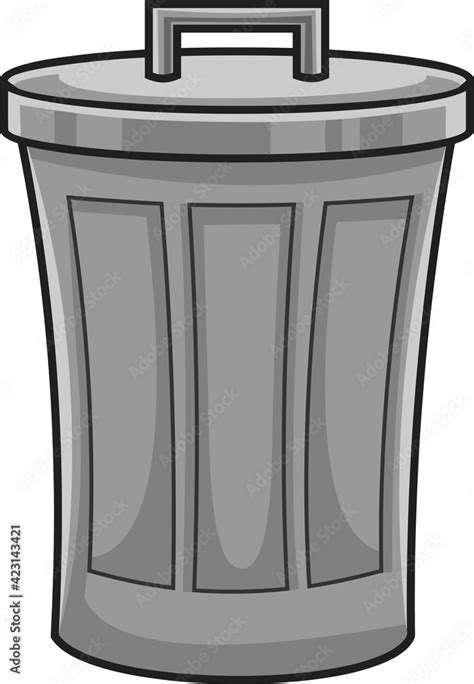 Cartoon Metal Trash Can For Garbage Vector Hand Drawn Illustration