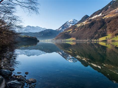 Lake Landscape Mountains Reflection Sky Snow Snow Peak Water K