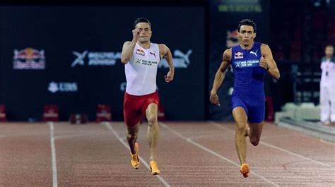 Duplantis do salto vara vence campeão olímpico em prova de 100m