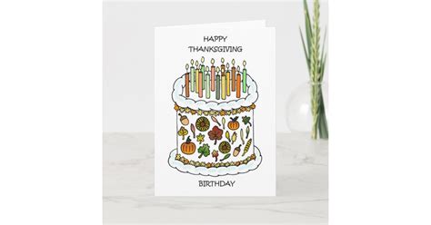 Happy Thanksgiving Birthday Cake and Candles Card | Zazzle