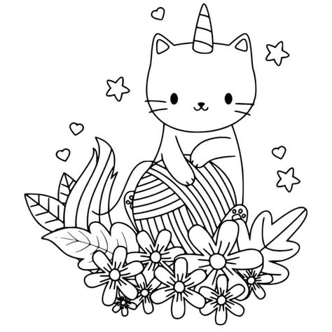 Precioso Gato Unicornio Con Flores Para Colorear Pintar E Imprimir