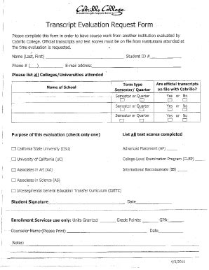 Transcript Evaluation Fill Online Printable Fillable Blank Pdffiller