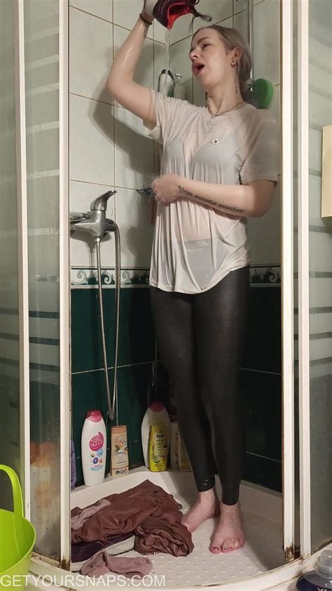 rain enjoys  shower  clothes girls  wet clothes