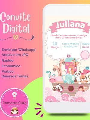 Convite Digital Arca De Noe Rosa Virtual Compre Produtos