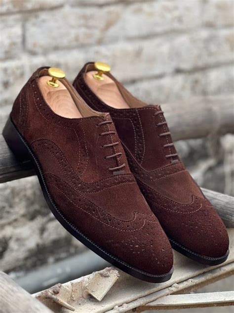 Brown Suede Wingtip Shoes for Men's Brown Shoes