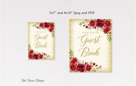 Birthday Guest Book Sign Red Gold Guest Book Sign Please - Etsy