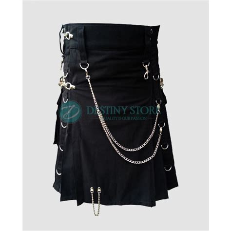 Black Gothic Punk Kilt With Chains