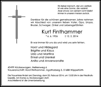 Alle Traueranzeigen für Kurt Finthammer trauer rp online de