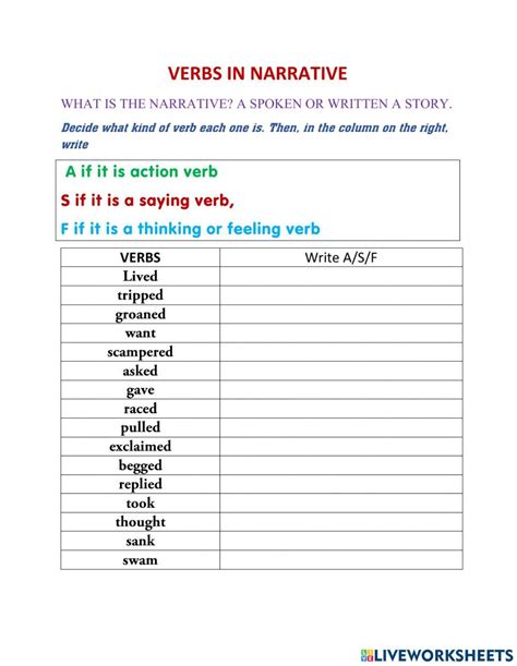 Verbs In Narrative Worksheet Live Worksheets