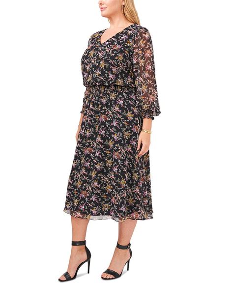 Msk Plus Size Floral Print Smocked Midi Dress Macys