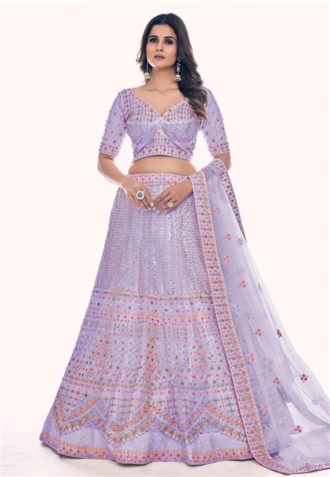 Soft Net Circular Lehenga Choli In Light Purple Colour