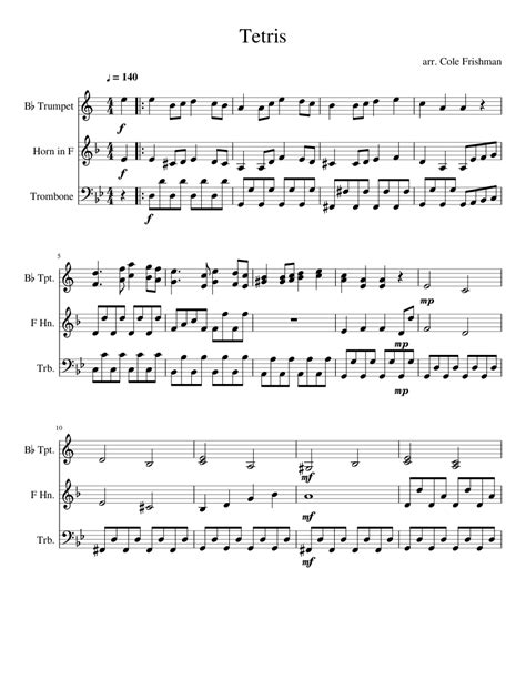 Tetris theme sheet music for Trumpet, French Horn, Trombone download ...