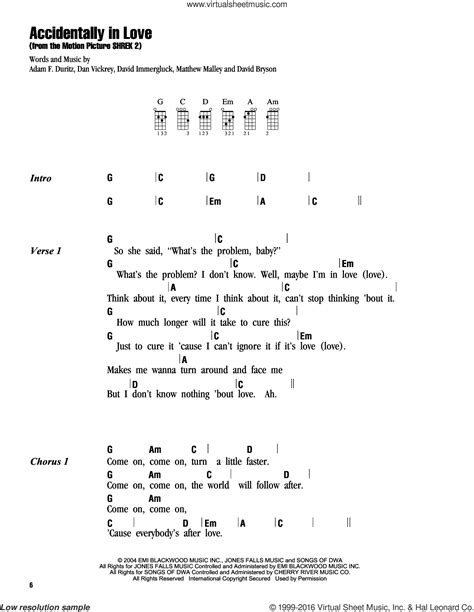 Accidentally In Love sheet music for ukulele (chords) (PDF) | Ukulele chords, Ukulele, Ukulele music