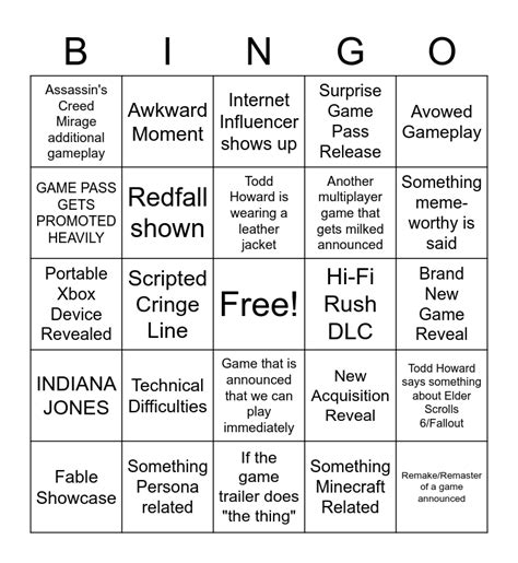 XBOX GAMES SHOWCASE BINGO CARD Bingo Card