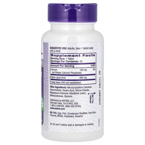 Natrol Alpha Lipoic Acid Time Release 600 Mg 45 Tablets